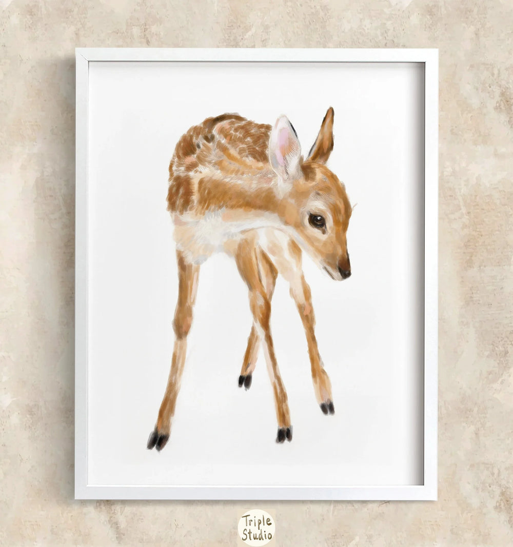 Impression d'art : Faon des bois - Peinture aquarelle bohème pour chambre de bébé