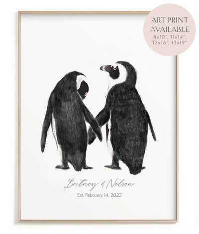 Cadeau de mariage personnalisé - Art mural de pingouins amoureux pour jeunes mariés
