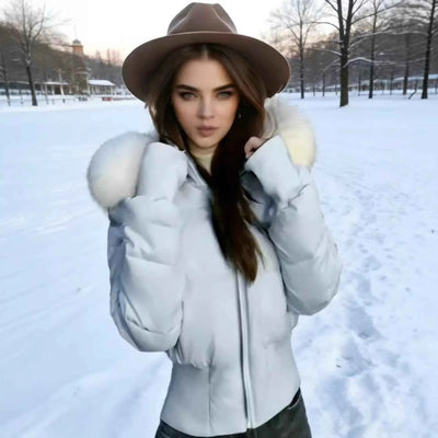 Women's Thickened Fleece-Lined Slim-Fit Cotton Coat with Detachable Faux Fur Collar