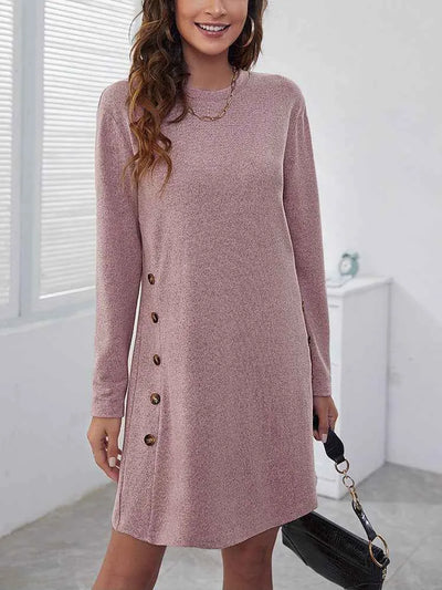 Robe à manches longues pour femme – Robe décontractée ample unie pour l'automne et le printemps