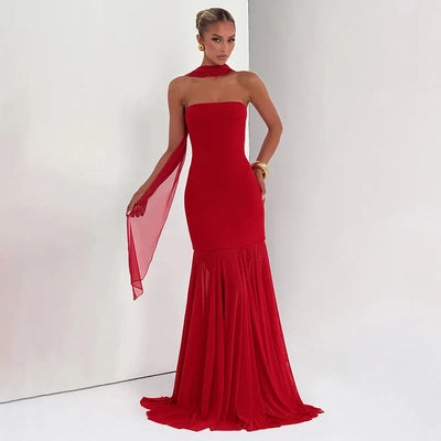 Robe bustier sans manches en mousseline avec rubans – Élégante robe longue