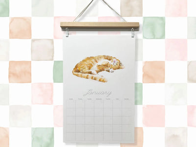 DATELESS Extra Large Wall Calendar with Magnetic Poster Hanger: Cat