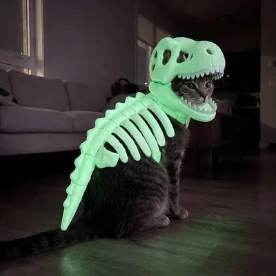 Accessoire de tête pour animal de compagnie Squelette de dinosaure sombre – Accessoire amusant pour chien et chat pour l'Halloween