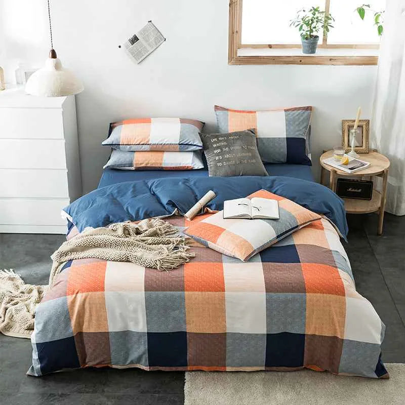 100% Cotton Geometric Bedding Set – Quilted Reactive Print Sheet & Duvet Cover Set