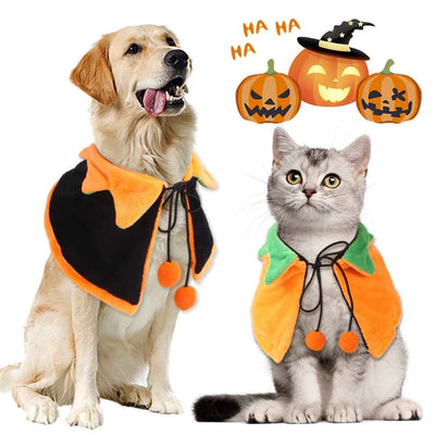 Cape Citrouille pour Chien et Chat d'Halloween – Cape Réversible en Peluche avec Chapeau Optionnel