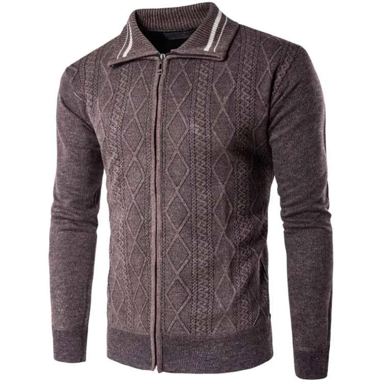 Chandail Cardigan Épais en Coton pour Homme avec Fermeture Éclair et Revers