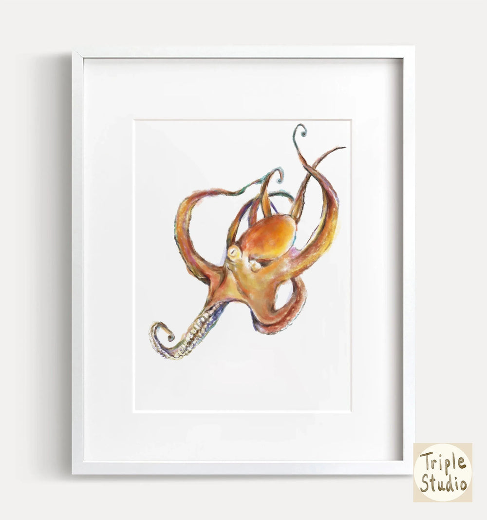 Impression d'art vibrante d'une pieuvre à l'aquarelle