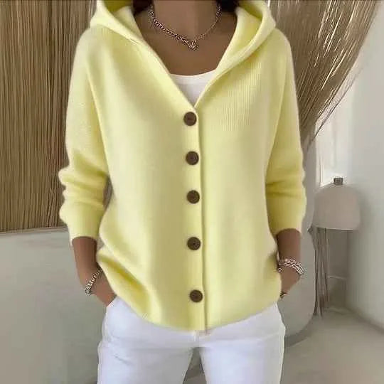 Women's Solid-Color Hooded Knitted Cardigan