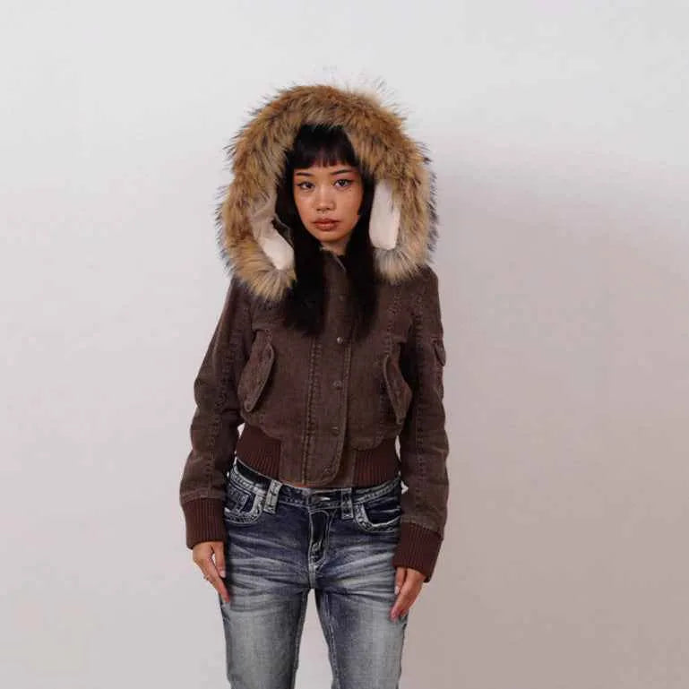 Women's American Retro Hooded Short Jacket