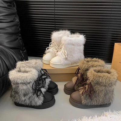 Bottines d'hiver doublées en molleton pour femmes – Chaussures chaudes rehaussantes avec semelle épaisse