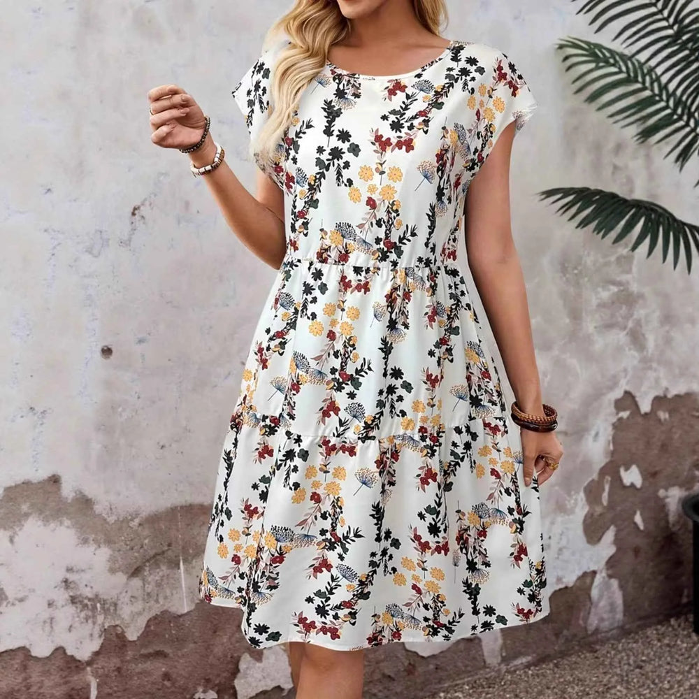 Robe décontractée à manches courtes et col rond pour femmes, imprimé floral – Style décontracté japonais/coréen