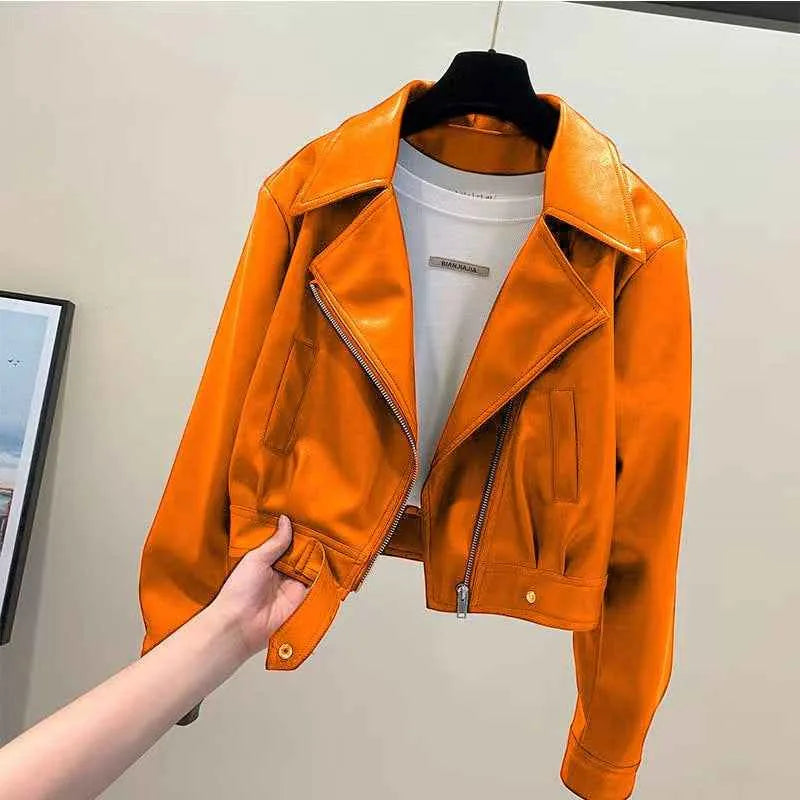 Women's Cropped PU Leather Jacket