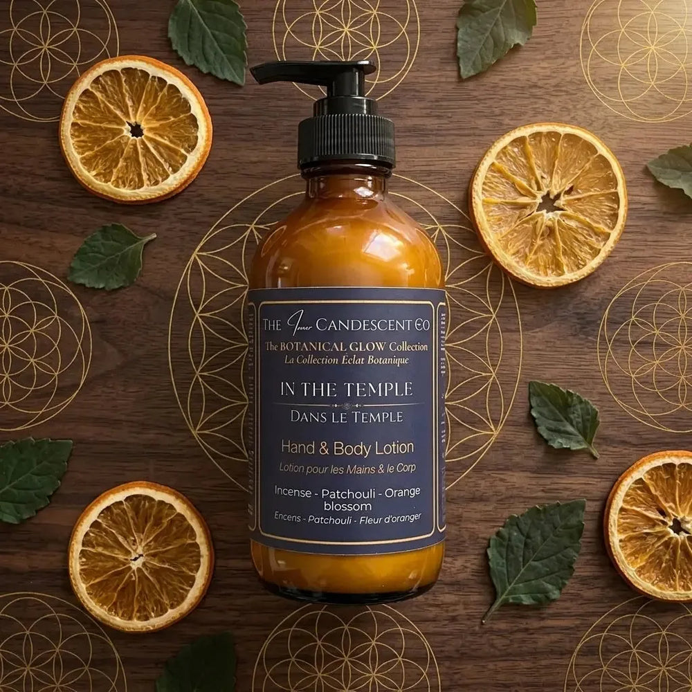 AU TEMPLE | Lotion de luxe pour les mains et le corps, résine chaude et bois sacrés