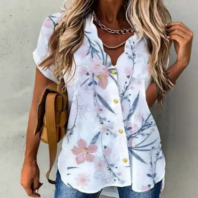 Blouse décontractée à manches courtes et imprimé floral