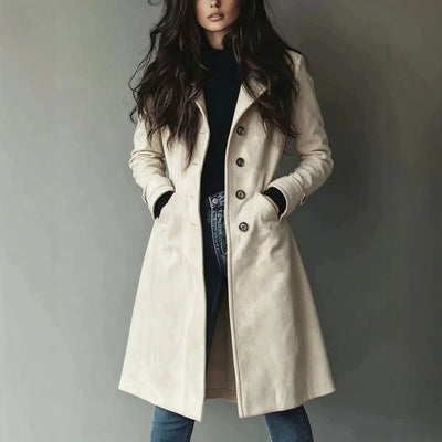 Women’s Suede Lapel Trench Coat – Mid-Length Fall & Winter Belted Jacket
