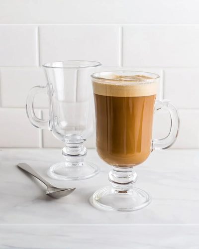 Irish Coffee Mugs Set of 2 – 8 Oz Heat Resistant Glass Coffee Cups with Handle (Elegant Latte & Cappuccino Glasses)