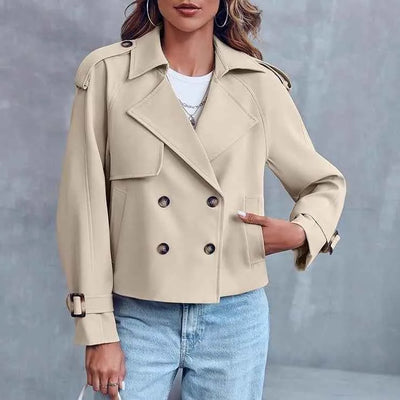 Trench-coat court à double boutonnage pour femme – Veste décontractée tendance pour l'automne et le printemps