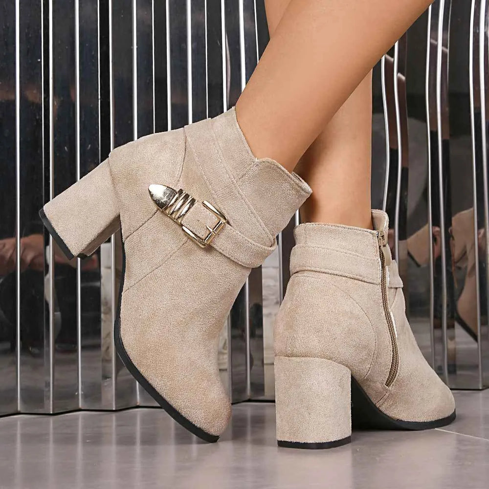 Bottillons à talon bloc pour femmes – Couleur unie, grande taille, mode automne et hiver