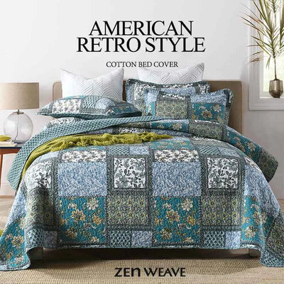 Reversible Cotton Quilt Bedspread Set – Vintage Floral Patchwork 3-Piece All-Season Bedding