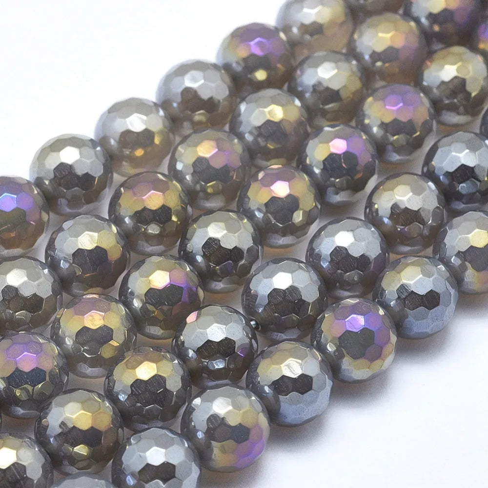 Perles d'Agate Naturelle Facettée Gris Électroplaqué