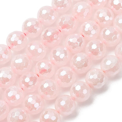 Rose Quartz Gemstone Bead Faceted Pearl Luster Plated