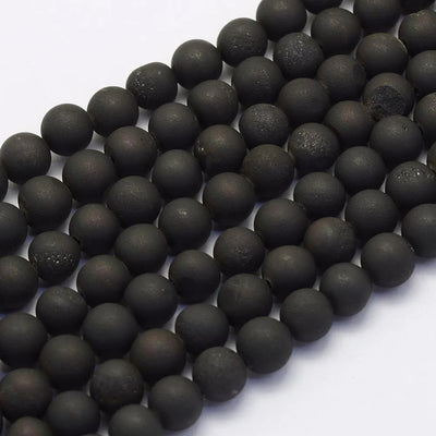 Perle d'Agate Druzy Givrée Noire Naturelle