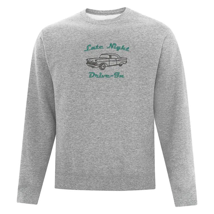 Embroidered "Late Night Drive-In" Crewneck
