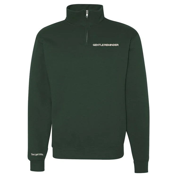 Embroidered "Gentle Reminder" 1/4 Zip Sweater