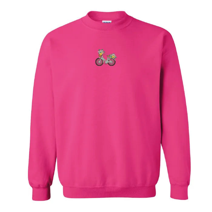 Embroidered Floral Bike Crewneck