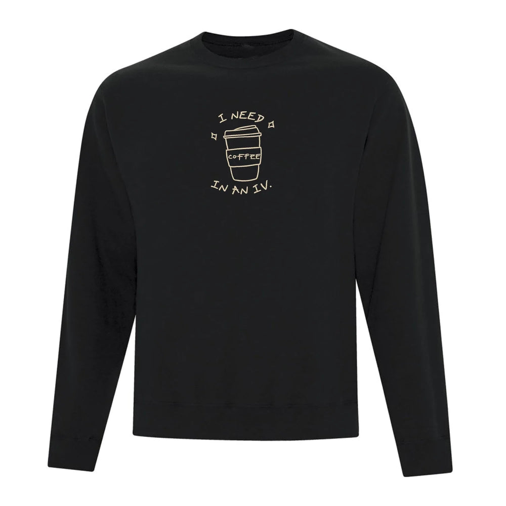 Embroidered "I Need Coffee" Crewneck