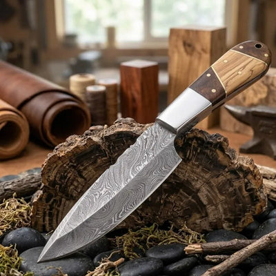 Couteau Damas 9" à manche en bois