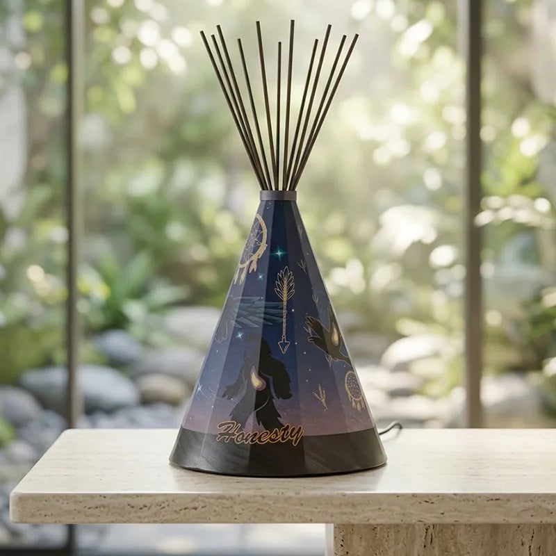 17.7" Raven & Sasquatch Parchment Teepee Lamp Large