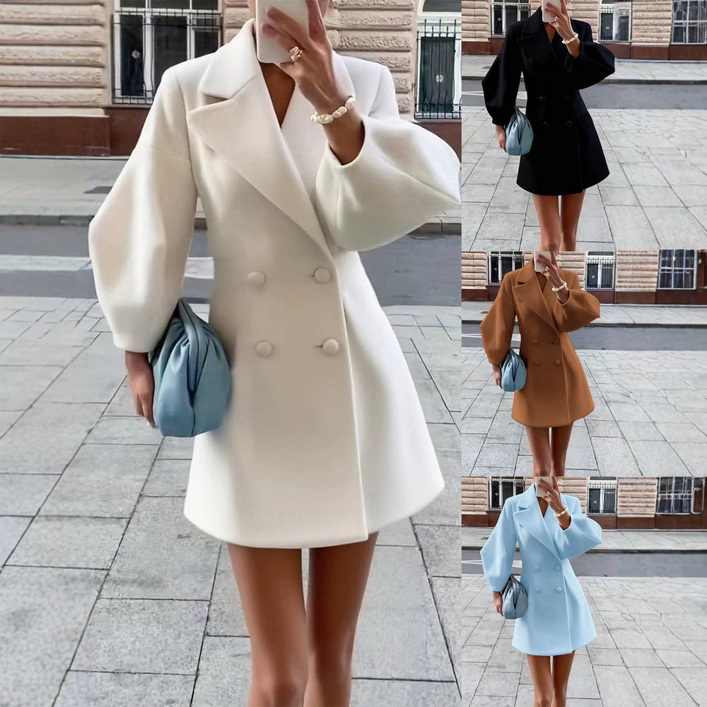 Manteau Rétro en Laine pour Femme – Veste Croisée à Manches Bouffantes avec Grandreversible