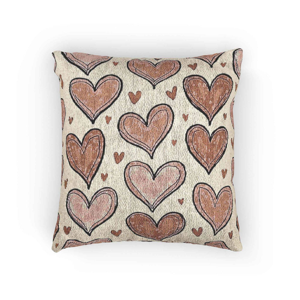 Coussin Décoratif Tissé Cœurs Roses | Jeté Bohème Saint-Valentin