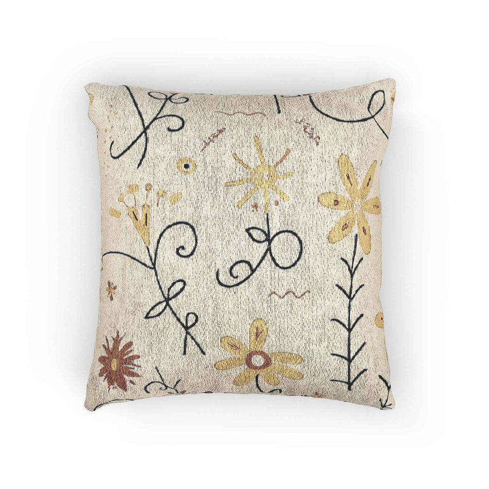 Coussin Tissé Brodé Floral Neutre | Coussin Déco Bohème-Campagnard