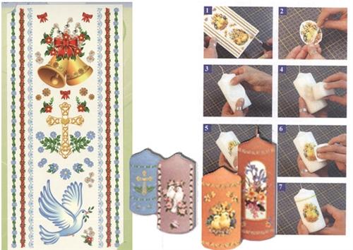 Transferts de bougies - Cloche, croix, pigeon et bordure