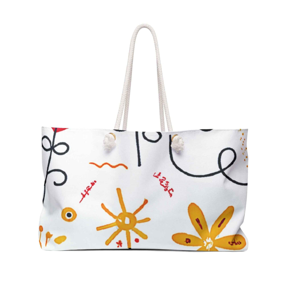 Yellow Doodle Flowers Weekender Bag | Floral Tote, Beach Travel, Large Tote Bag