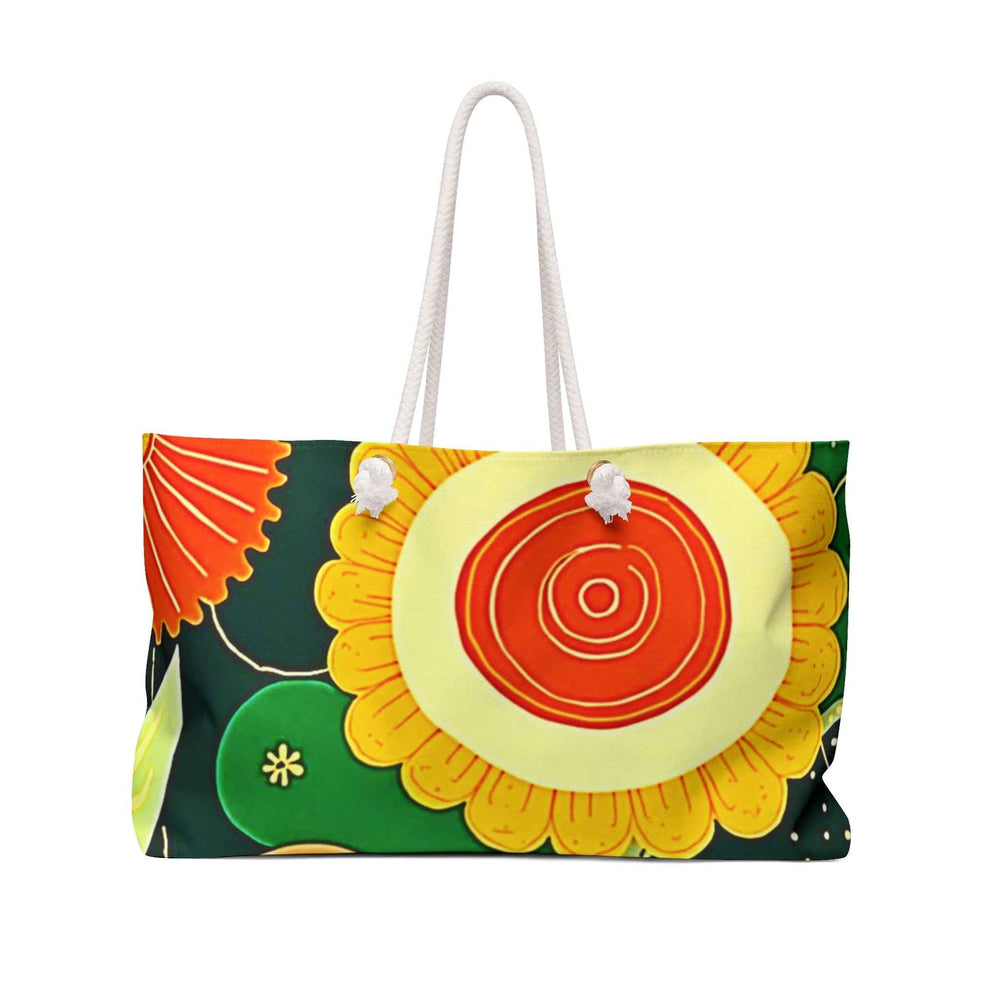 Floral Retro Pattern Weekender Bag | Bright Orange Green Large Tote Bag