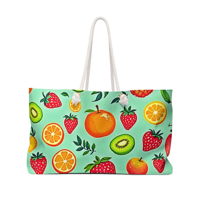 Tropical Fruit Pattern Weekender Bag | Citrus Strawberry Kiwi Beach Tote | Large Tote Bag