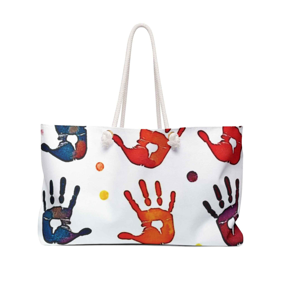 Colorful Handprint Pattern Weekender Bag | Rainbow Palm Print Tote
