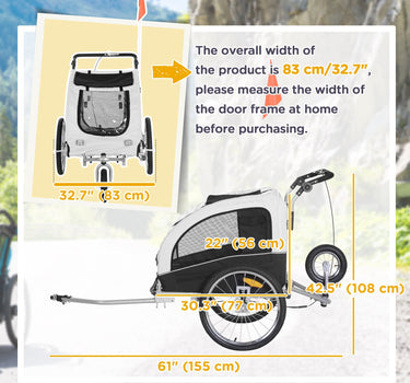 Aosom Elite II Dog Bike Trailer 2-In-1 Pet Stroller Cart Bicycle Wagon Cargo Carrier Attachment for Travel, White