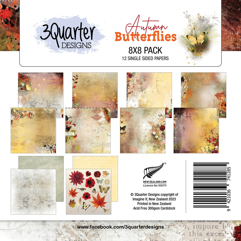 3Quarter Designs - Bloc de papier 8" X 8" - Papillon d'automne