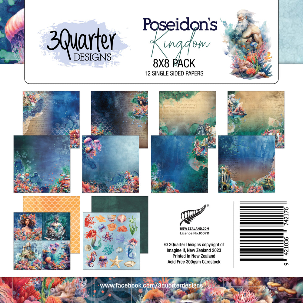 3Quarter Designs Poseidon's Kingdom Lot de papiers 8x8