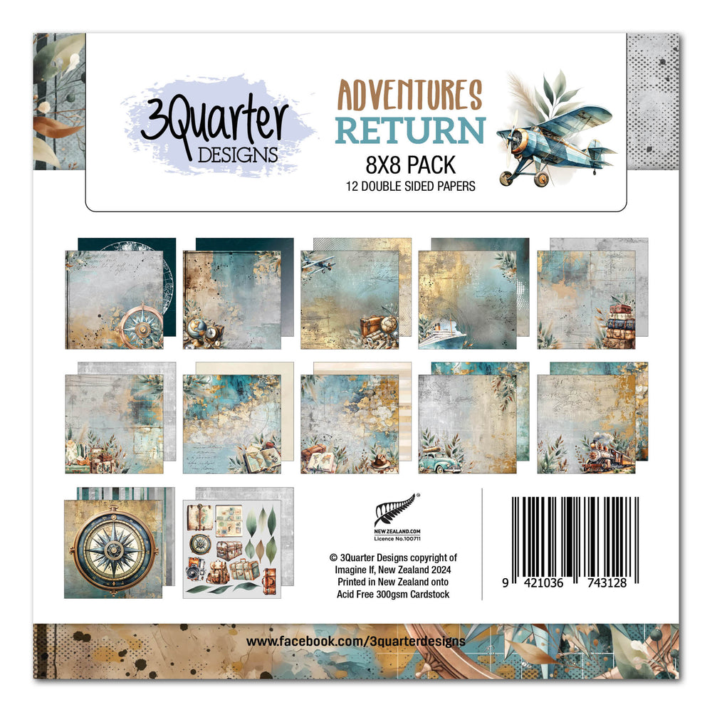 Lot de papiers 8x8 3Quarter Designs Adventures Return