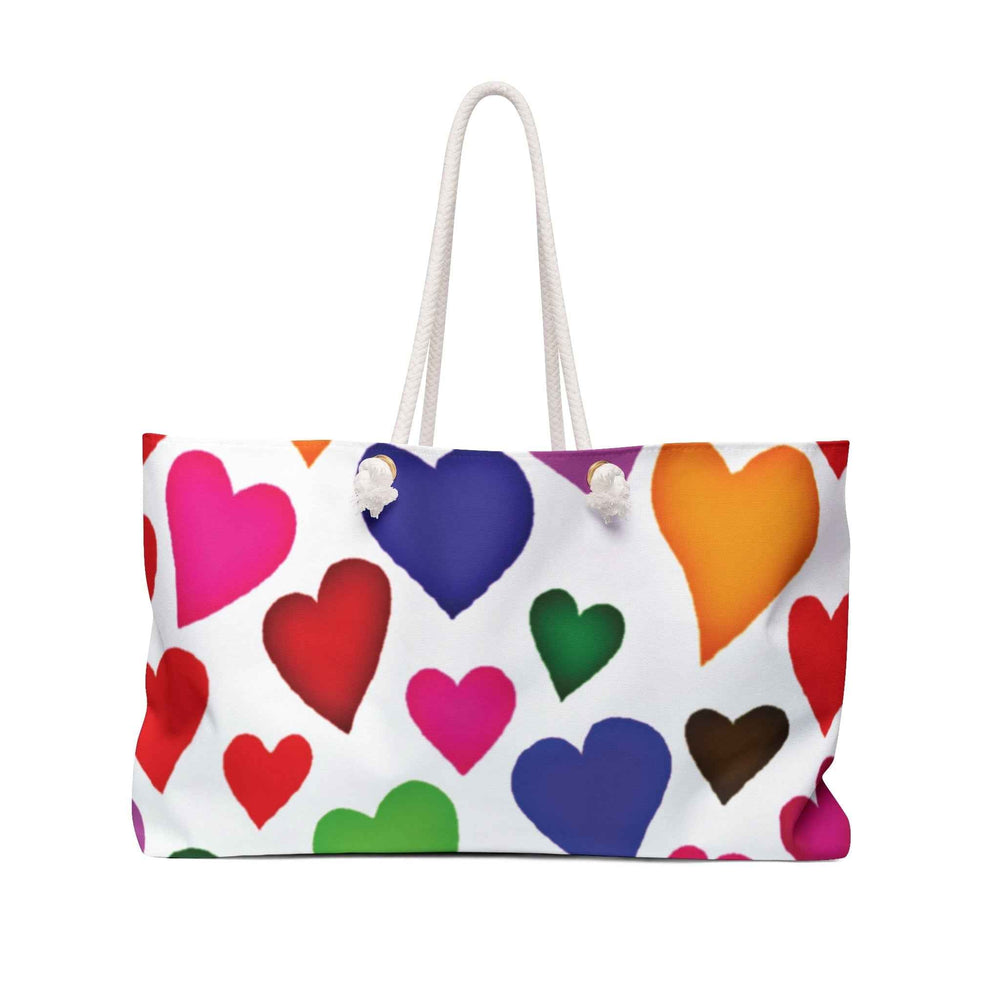 Colorful Heart Pattern Weekender Bag | Large Tote, Rainbow Hearts Travel Bag