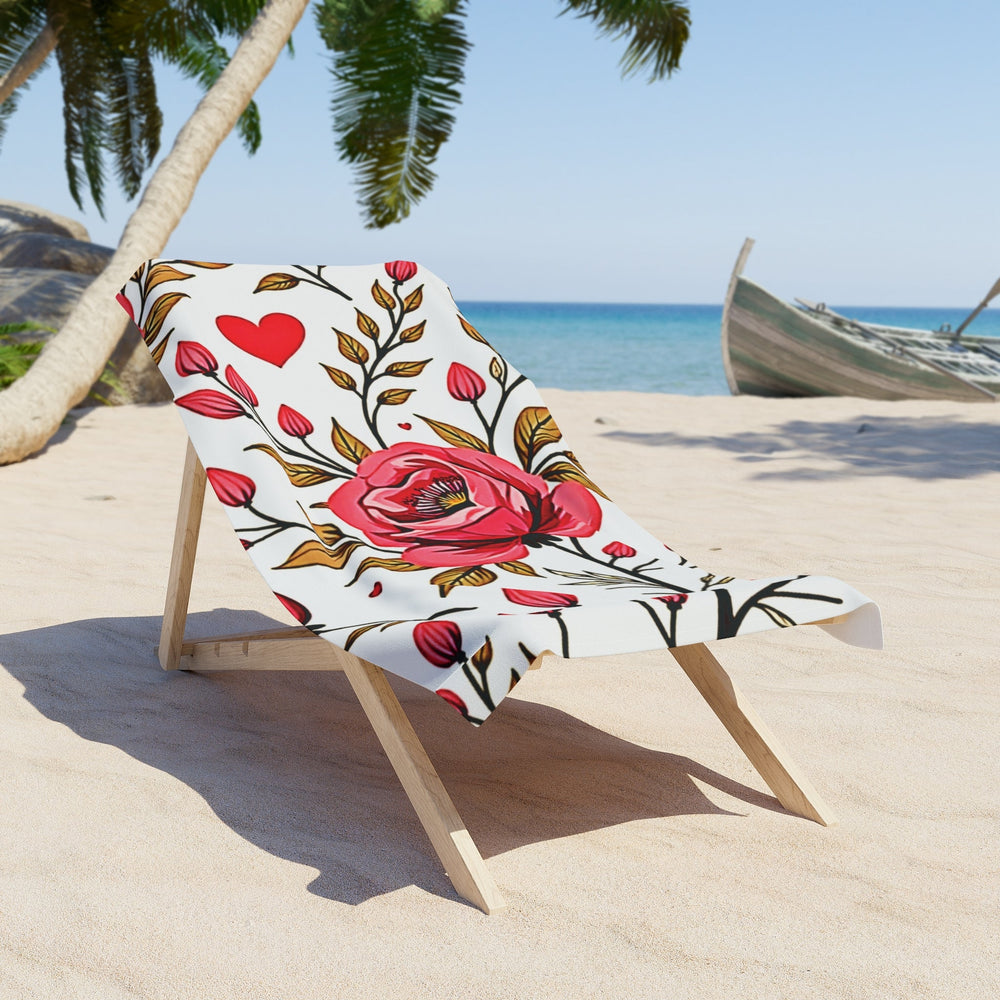 Serviette de Plage Cœurs Floraux — Motif Roses Roses Serviette de Soleil et de Piscine