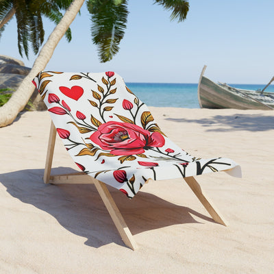 Floral Hearts Beach Towel — Pink Rose Pattern Sun & Pool Towel