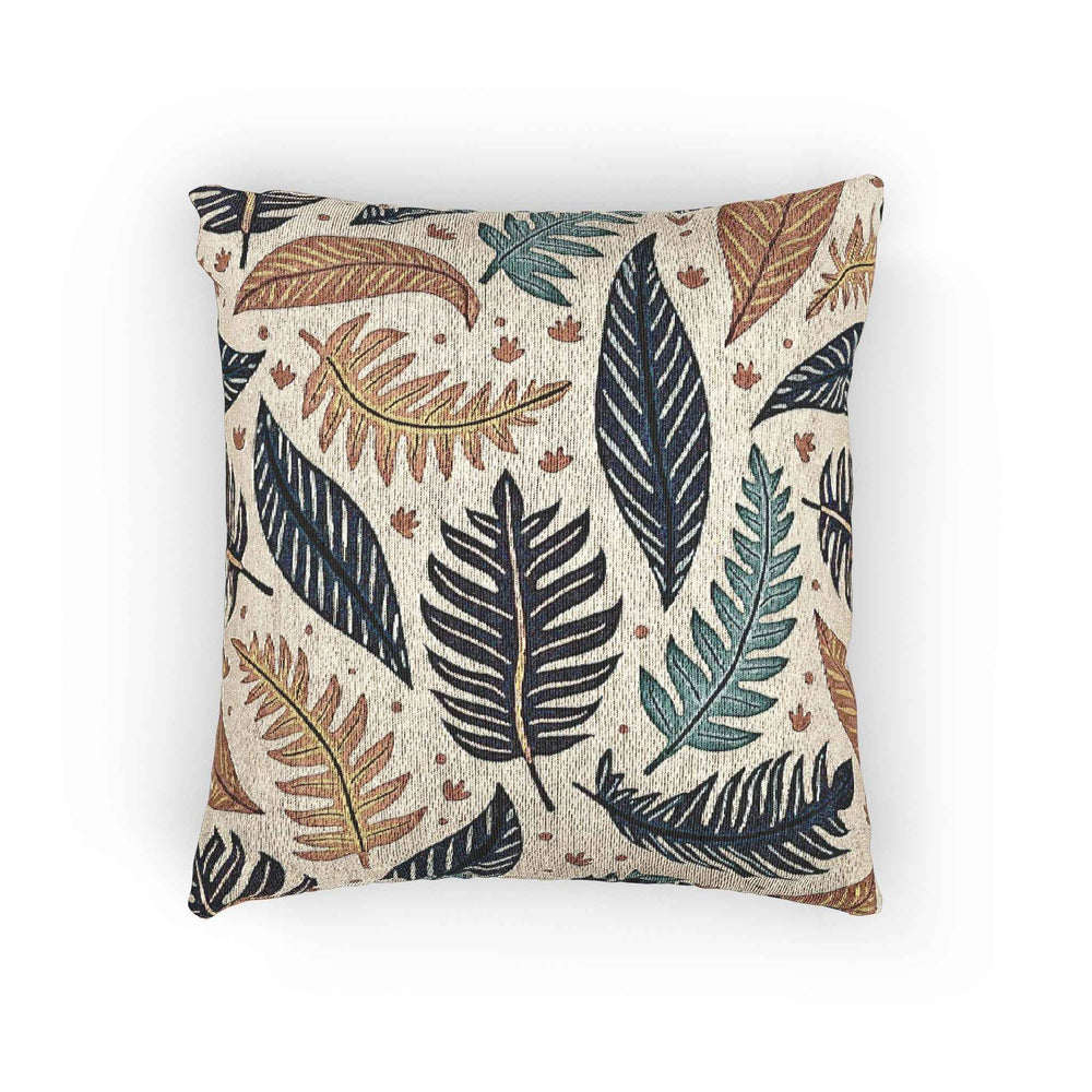 Botanical Leaf Pattern Woven Pillow | Tapestry Throw Cushion, Boho Home Decor