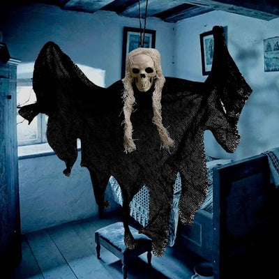 Crâne effrayant à suspendre – Décoration fantôme squelette d'Halloween pour intérieur et extérieur