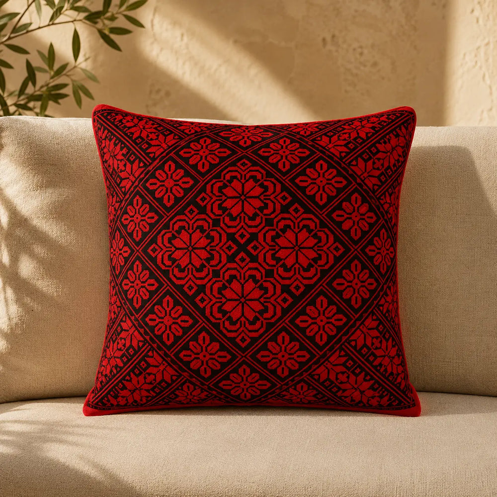 Ensemble de 2 housses de coussin – Tatreez palestinien – 18×18 po – Tantora
